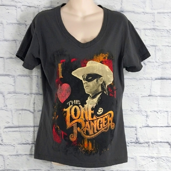 Disney T-Shirt Lone Ranger Women's V-Neck  Organic Cotton Sz L - Picture 1 of 5